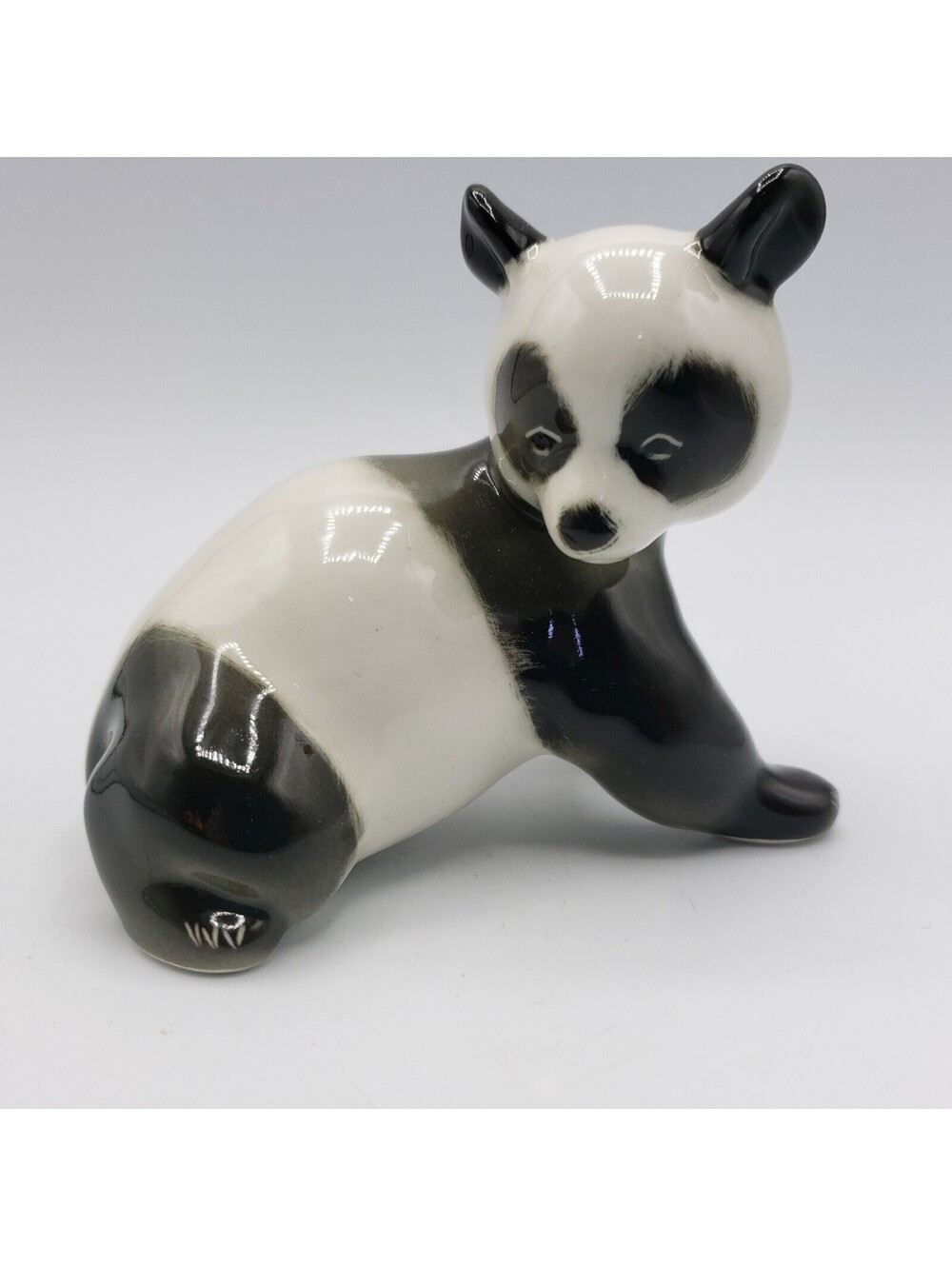 Lomonosov Porcelain Panda Bear Figurine Russia 4x3.5" Black White